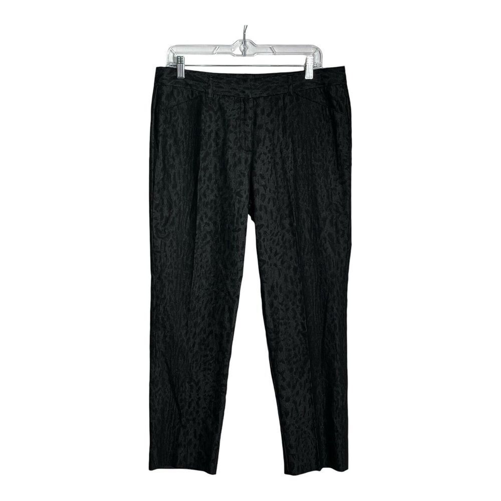 New Directions Petite Black‎ Textured Leopard Print Straight Leg Pants Size 12P